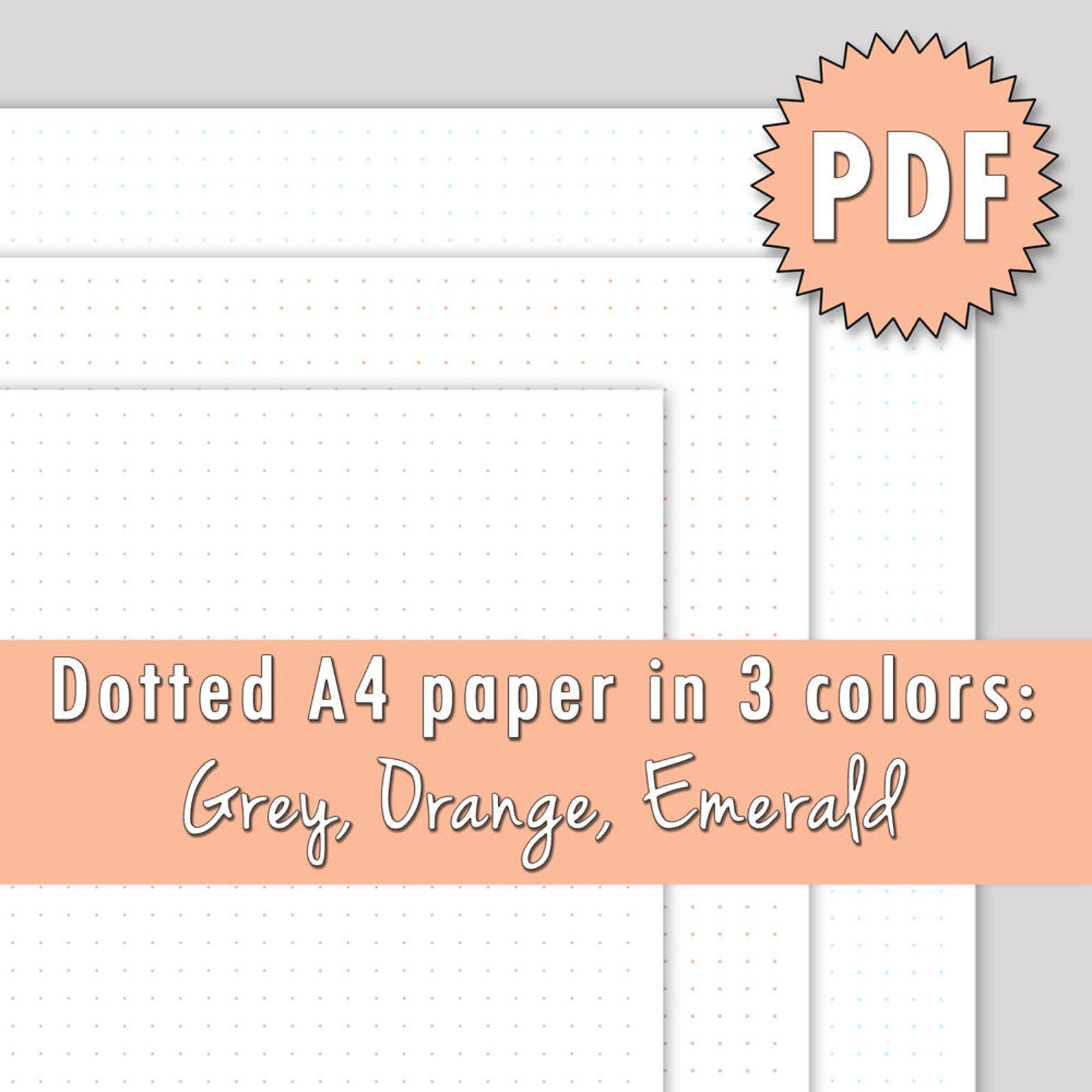 PRINTABLE A4 dot grid paper in grey emerald and orange color | Etsy