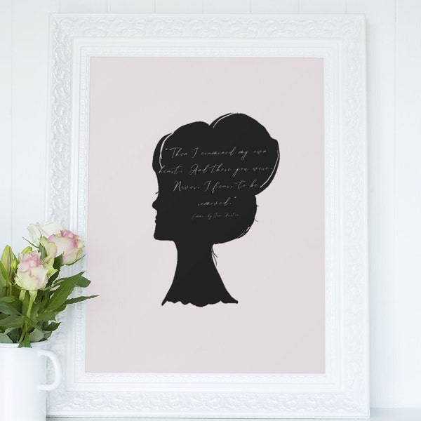 Jane Austen Print Emma Print Wall Art Printable Download Silhouette Print Jane Austen Art Literary Print Cottage Decor Emma Quote Book Art