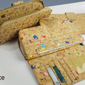 Cork Wallet Long Big with Zip Button Handmade Eco-Friendly & Sustainable Material Great for Vegan, Environment Concious By EcoQuote Color
