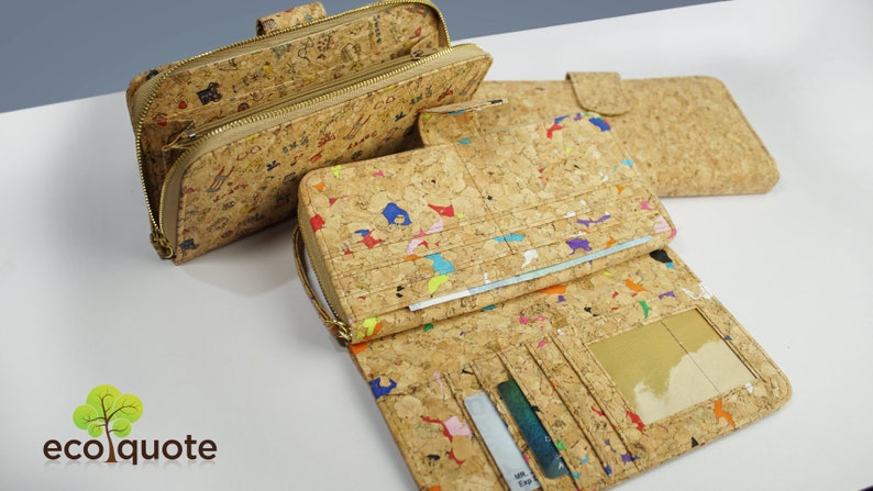 Cork Wallet Long Big with Zip Button Handmade Eco-Friendly & Sustainable Material Great for Vegan, Environment Concious By EcoQuote Color