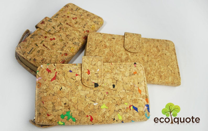 Cork Wallet Long Big with Zip Button Handmade Eco-Friendly & Sustainable Material Great for Vegan, Environment Concious By EcoQuote image 1