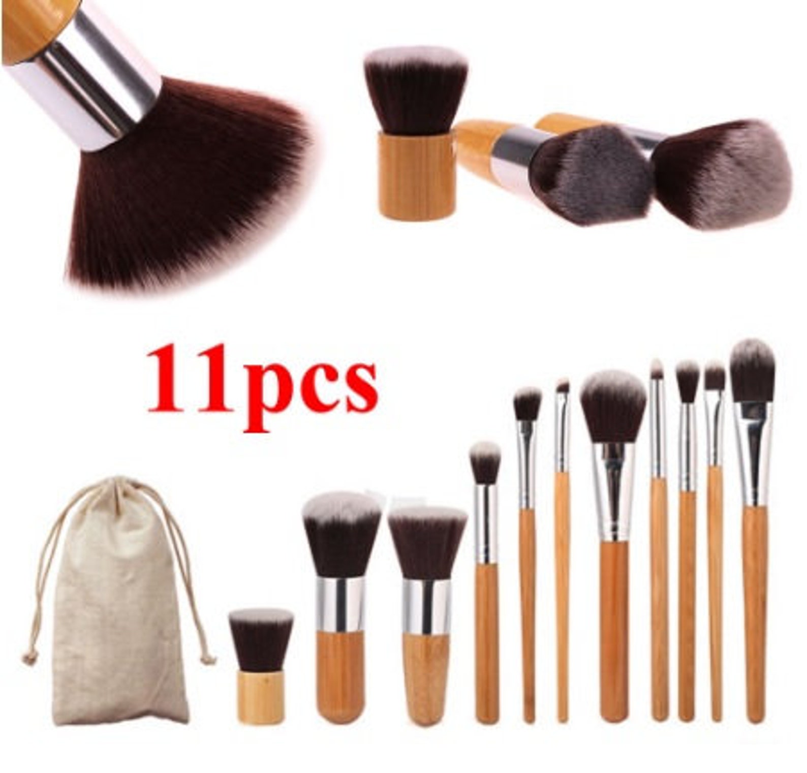 Bamboo Makeup Brushes Set 11pcs Concealer Kit Eyeshadow Powder Etsy