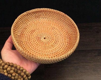 Bamboo Rattan Fruit Basket Handmade Craft Round Multi-Purpose for Kitchen Food Picnic Bread Sundry Container