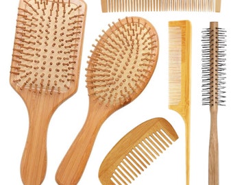 Bamboo Comb Set of 6 Detangling Healthy & Growing Hair All Natural Eco-Friendly