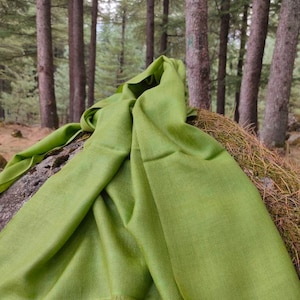 Moss green/moss green luxurious silk wool scarf/ spring scarf image 2