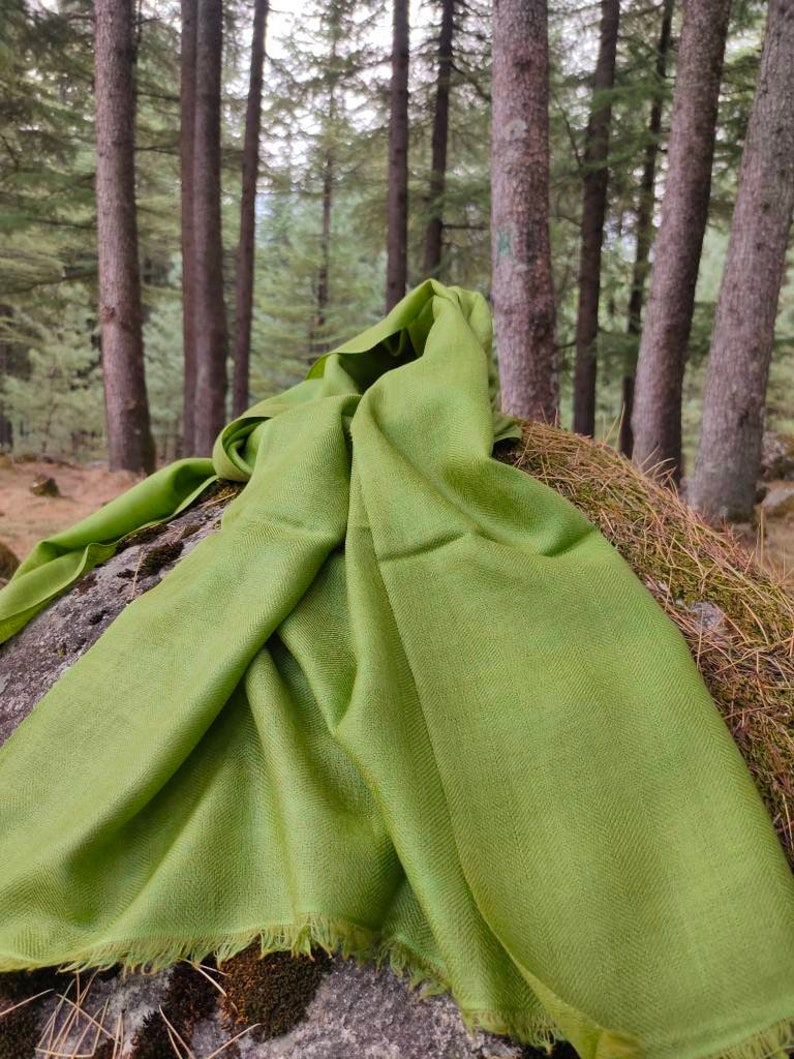 Moss green/moss green luxurious silk wool scarf/ spring scarf image 2