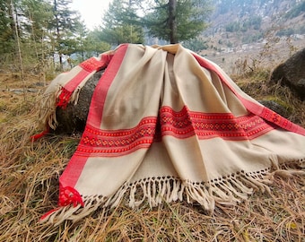 Oversized Wool Wrap Shawl with Woven Border