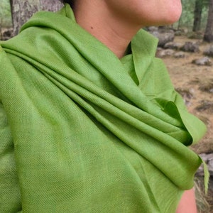 Moss green/moss green luxurious silk wool scarf/ spring scarf image 7