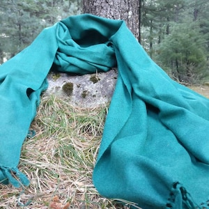 Extra large green wool shawl/wool scarf/ meditation shawl / men's scarf/ women's scarf / wool wrap image 3