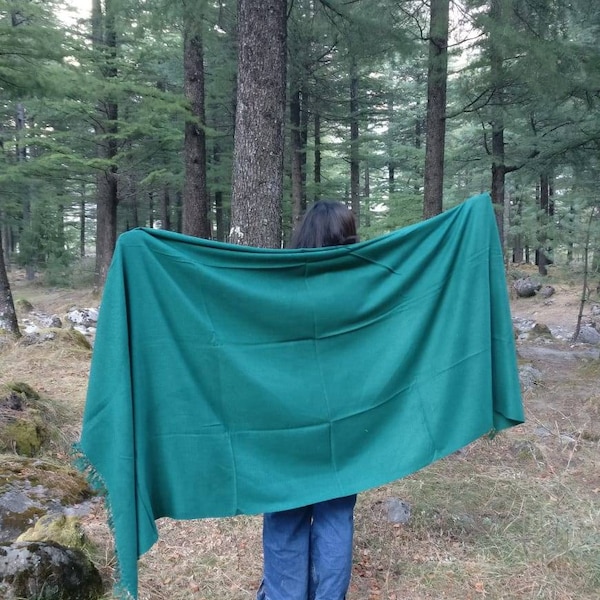 Extra large green wool shawl/wool scarf/ meditation shawl / men's scarf/ women's scarf / wool wrap