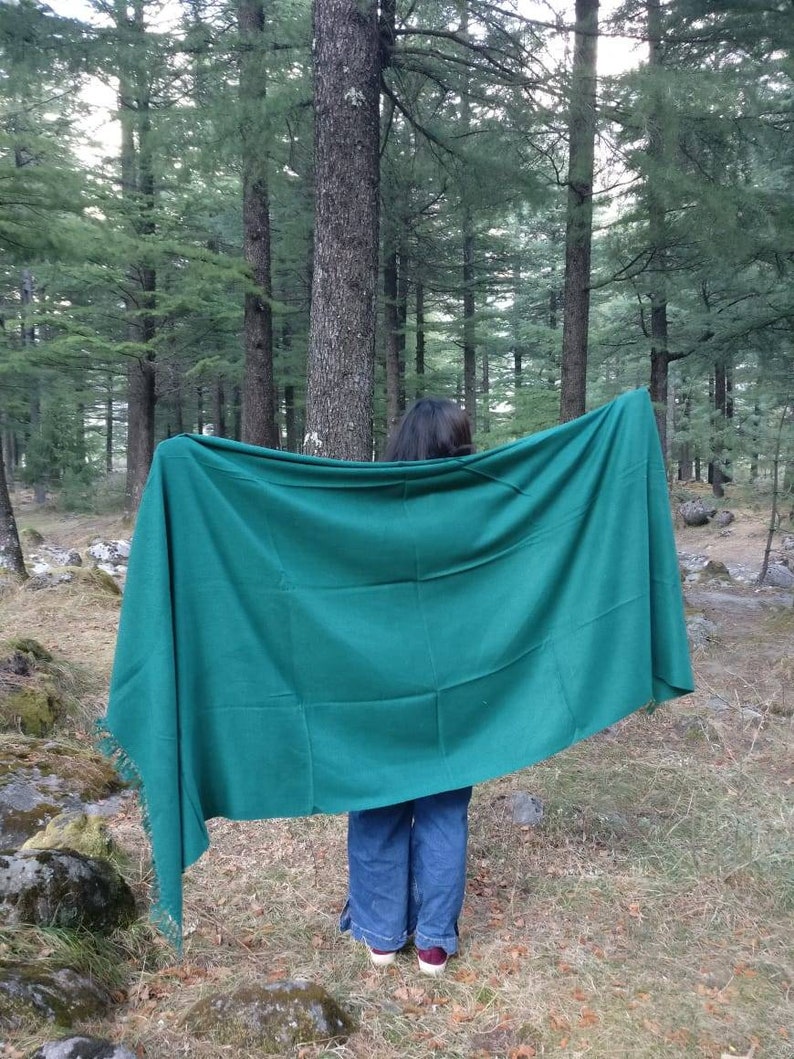 Extra large green wool shawl/wool scarf/ meditation shawl / men's scarf/ women's scarf / wool wrap image 1