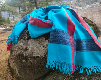 Bright blue wool shawl/ meditation shawl /unisex shawl