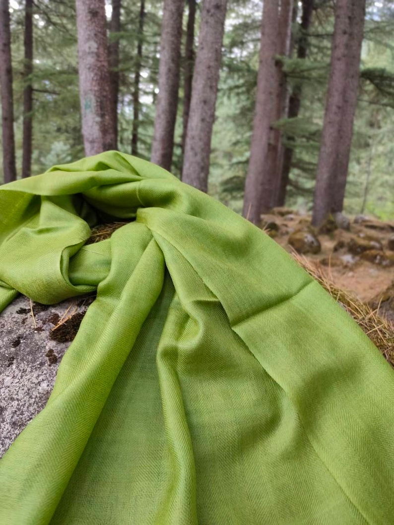 Moss green/moss green luxurious silk wool scarf/ spring scarf image 3