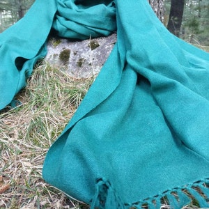 Extra large green wool shawl/wool scarf/ meditation shawl / men's scarf/ women's scarf / wool wrap image 5