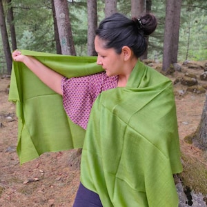 Moss green/moss green luxurious silk wool scarf/ spring scarf image 1