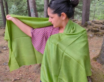 Moss green/moss green luxurious silk wool scarf/ spring scarf