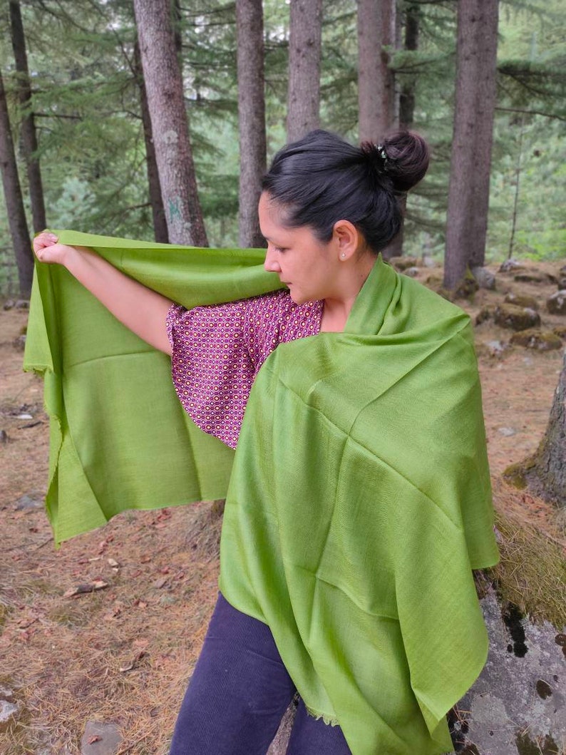 Moss green/moss green luxurious silk wool scarf/ spring scarf image 1