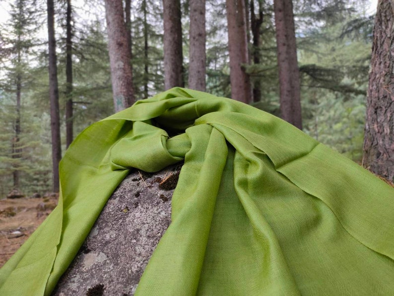 Moss green/moss green luxurious silk wool scarf/ spring scarf image 6