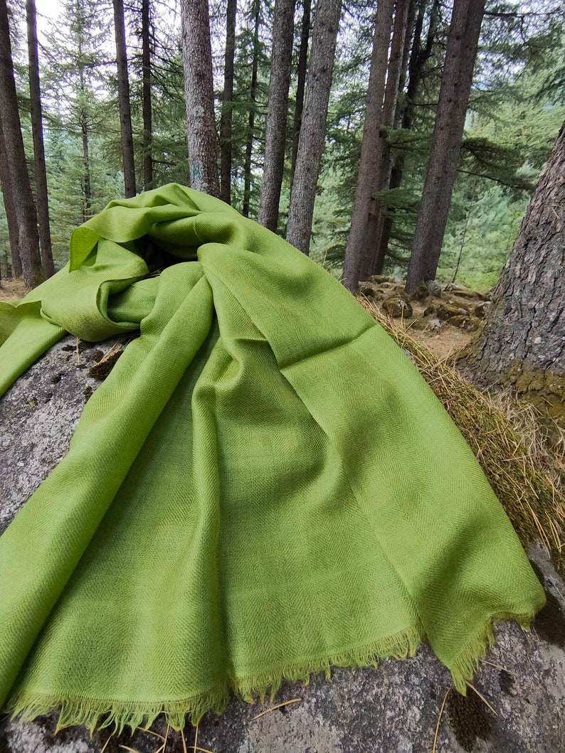 Moss green/moss green luxurious silk wool scarf/ spring scarf image 5