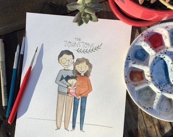 Illustrated portrait, custom portrait, family portrait, watercolor portrait, custom art, family art, family illustration