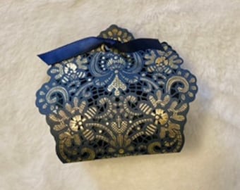 Caja de regalo -azul oscuro + dorado