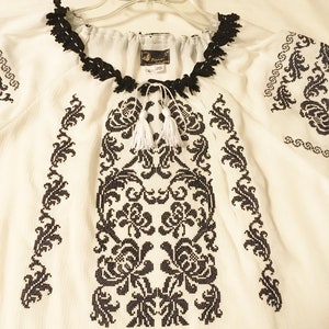 Romanian Traditional Folk Blouse with Cross Stitch Embroidery
