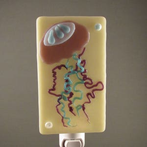 Jellyfish Hand-crafted Blue and Purple Glass Night Light on French Vanilla Glass