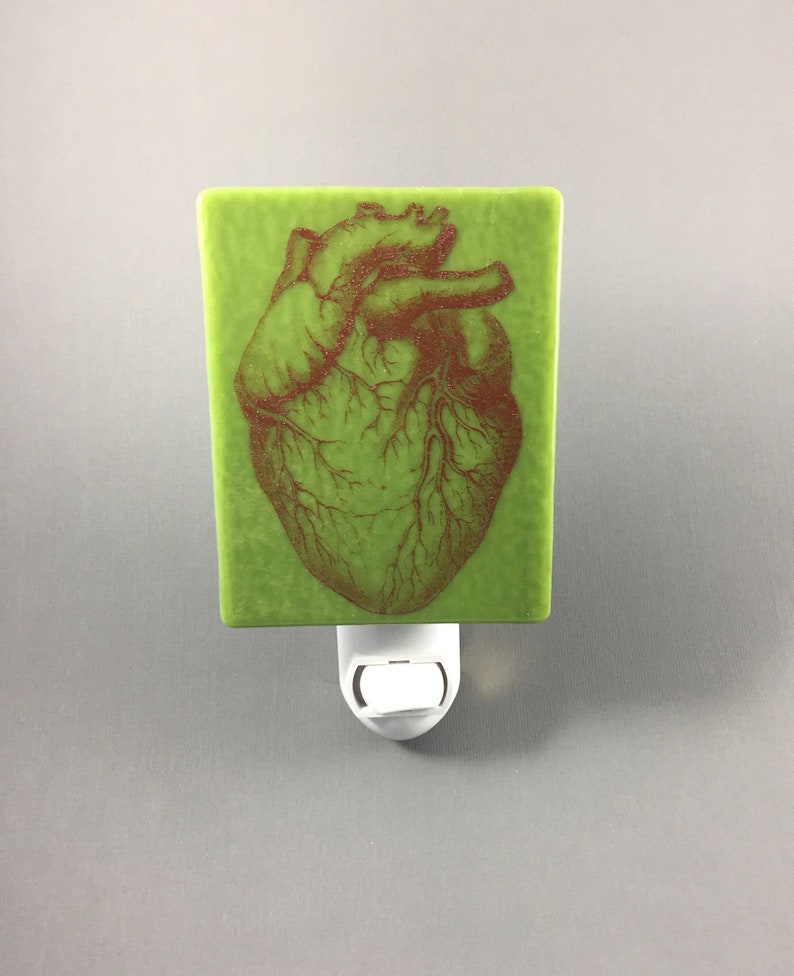 Heart Vintage Illustration Kiln-fired Night Light on Green Glass