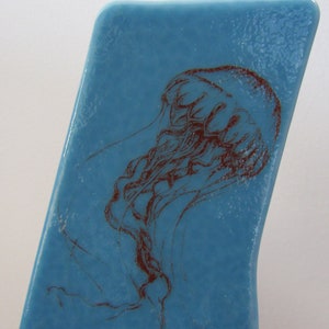 Jellyfish Kiln-fired Night Light on Blue Glass