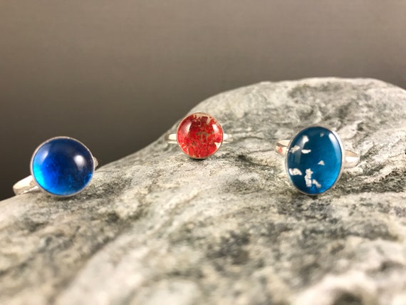 Sterling Silver Ring With Glowing Blue Glass Cabochon - Etsy