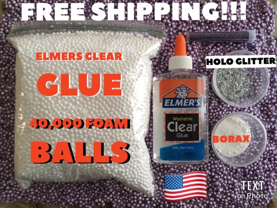Elmers Clear Glue Slime Kit Elmers Clear Glue 5 Ounce 40000 Styrofoam Borax Beads 3 D Holographic Glitter Free Fast Shipping