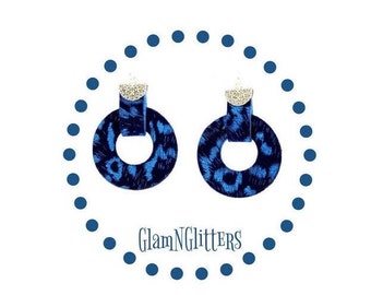 Blue Hoop Earrings, Blue Earrings, Hoop Earrings, Statement Hoop Earrings, Velvet Earrings, Holiday Earrings Dangle, Medium Hoop Earrings