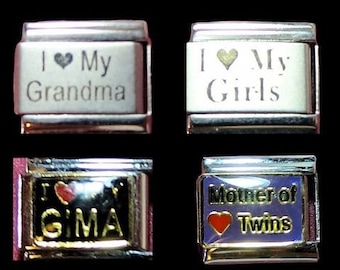 Family Italian Charms 9mm (Listing 1 of 3) Nana, Grandma, Girls, Daughters, Sons, Aunt, Sis, Husband, Mom, Gma Granddaughter