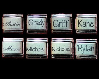 Boy Name Laser Italian Charms 9mm - Austin, Grady, Griff, Kane, Mason, Michael, Nicholas, Rylan