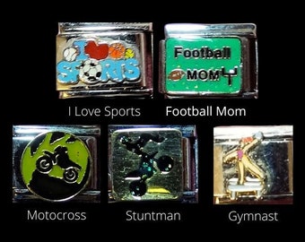 Sports (Listing 1 of 2 ) Italian Charms 9mm-Ice Skates, Wrestling Mom, I Love Sports, Horseshoe, Black 8 Ball, Karate, Tennis,Gymnast,Runner