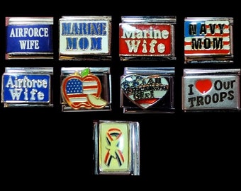 Military/Patriotic Italian Charms 9mm & 18mm-Navy, Air Force, Marines, Troops, Soldier, Flags
