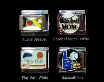 Baseball/Softball Italian Charms 9mm - Play Ball, I Love Baseball, Glove & Ball, Ball Cap, Baseball Mom, Play Ball, Baseball Fun