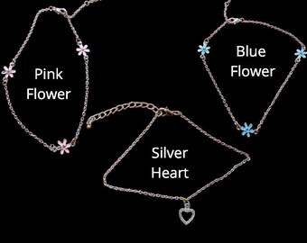 Ankle Bracelets - Cross, Heart, Blue Flower, Pink Flower, Flip Flop