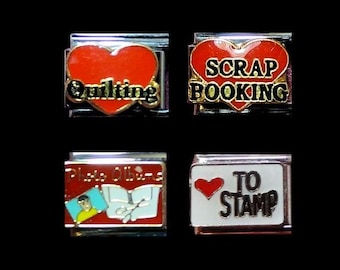 Hobbies/Games Italian Charms 9mm-Scrapbooking, Bingo,Pool, Soap Operas, Stamping, Crossword Puzzle, Antiques, Cookling, Shopping, Quilting