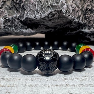 Jamaican Bracelet | Bob Marley | One Love Bracelet | Red Yellow Green | Lion Bracelet | Rasta Love | 8mm Stone