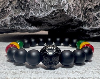 Jamaican Bracelet | Bob Marley | One Love Bracelet | Red Yellow Green | Lion Bracelet | Rasta Love | 8mm Stone