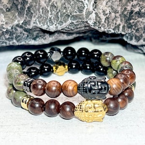Unique Buddha Sandalwood, Dragon Bloodstone, Onyx Bracelet | Bracelet for Confidence - Positive Energy - Spirituality - Mediation