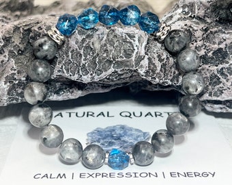 Star Cut Blue Quartz and Labradorite Bracelet | Calming Gemstone | Best Friend Gift for Men Women Kids