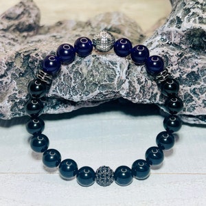 Black Onyx & Purple Jade Bracelet: Choose Your Charm