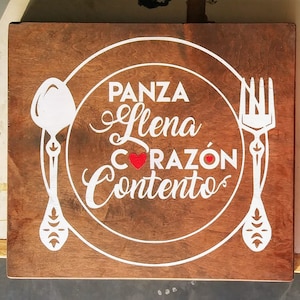 Spanish Kitchen Wood Sign - Cocina Panza Llena Corazon Contento wall art decor