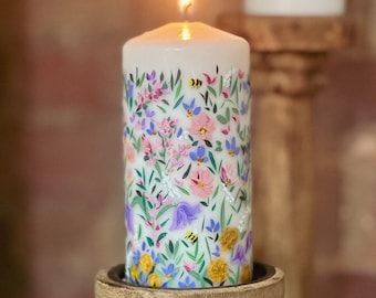 Floral Pillar Candles |  Hand Painted | A6 Gift Card | Mothers Day | Birthday | Gifts for Her | Valentines | Friends | Christmas