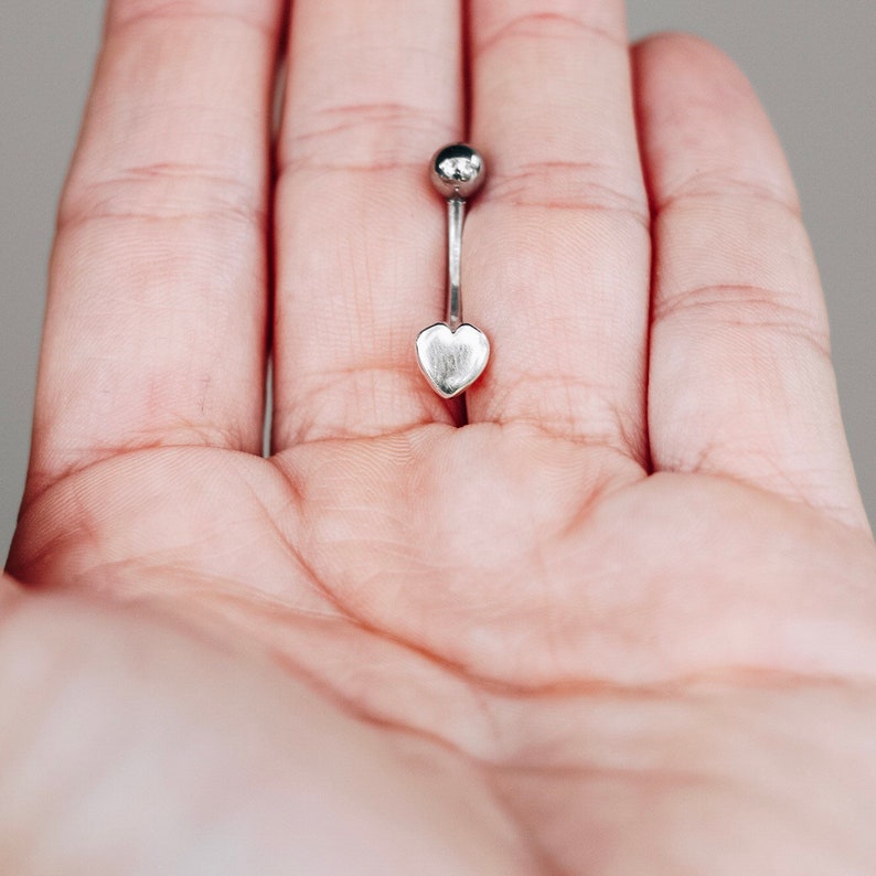 925 Sterling Silver navel piercing Heart Belly Bar heart shaped belly bar