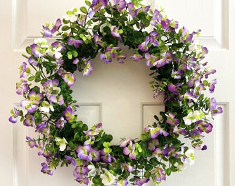 Spring purple flowers wreath, Purple flowers wreath for front door, Spring purple wreath for front door, Summer purple flowers wreath.