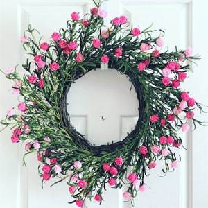 Spring wreaths for front door,Mini roses wreath, Summer wreath for front door,Front door wreath, Everyday wreath.