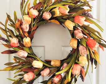 Fall Tulip Wreath: Summer Front Door Decor, Everyday Wreath